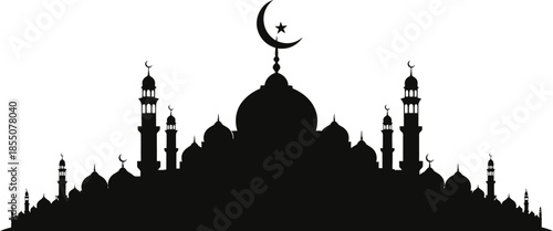 silhouette of a mosque with crescent moon and star on top  islamic architecture