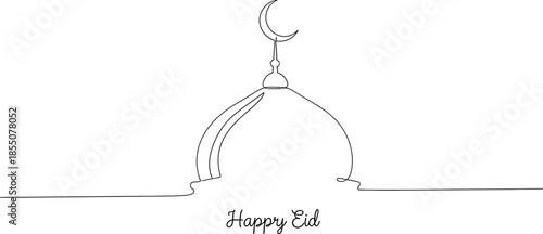 Eid Mubarak greeting card with mosque dome and crescent moon design