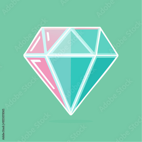 Stylized diamond illustration with pink and blue facets on a green background.