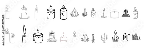 Candle line icon set