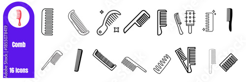 Hair comb line icon set
