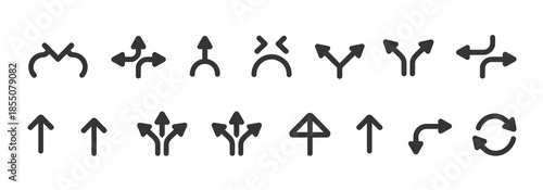 crossroad directions png and navigation road arrows set with turning, straight, and location point marks for driving route, map guidance vector, and gps transport symbols.