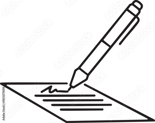 Illustration of a pen signing a document.