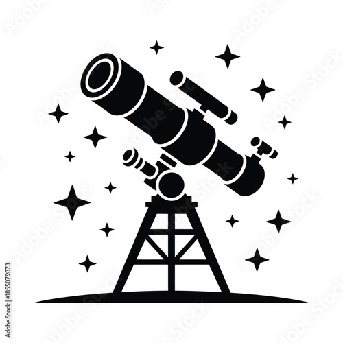Telescope gazing at the starry night sky