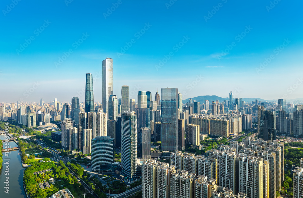 Fototapeta premium Aerial view of the modern city commercial buildings with skyline in Guangzhou, China.
