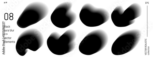 Abstract gradient blur with black aura shape and soft color for y2k grunge design. Geometric mesh overlay effect with fluid aesthetic form. Transparent vector isolated icon. Goth blob symbol png.