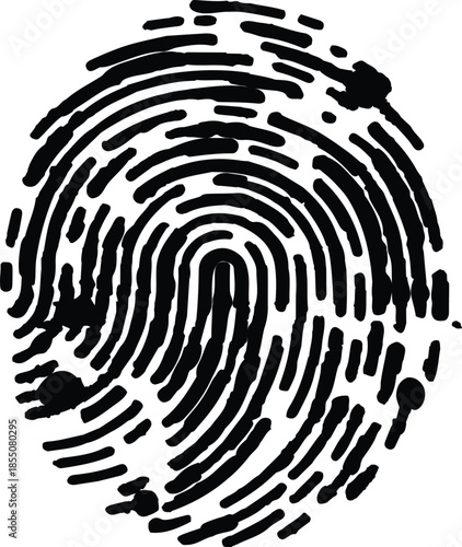 Fingerprint scan icon modern biometric security design on white background. Black fingerprint icon on white background. Fingerprint scan icon in digital style, isolated on transparent background. 