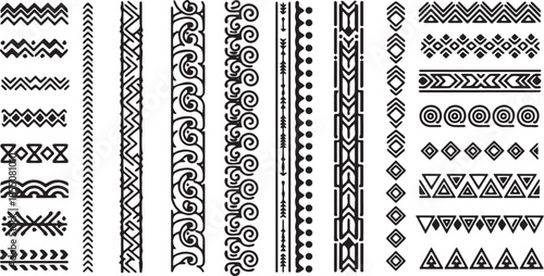 Collection of Black and White Decorative Borders and Patterns.