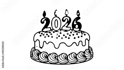 A happy birthday cake with glowing candles and sweet creamy decorations