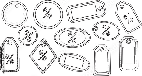 Collection of Discount Tags and Labels with Percentage Symbols.