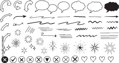 Collection of Hand Drawn Doodle Elements and Icons for Design.