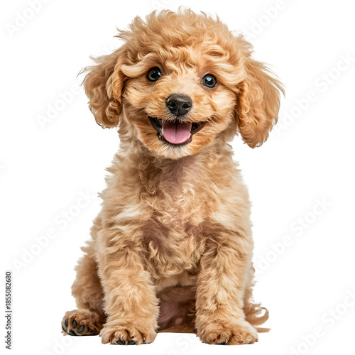 Curly-Haired Dog Sitting with Happy Expression