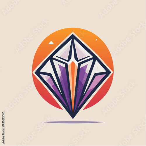Stylized diamond logo with purple and white facets set against an orange gradient circle.