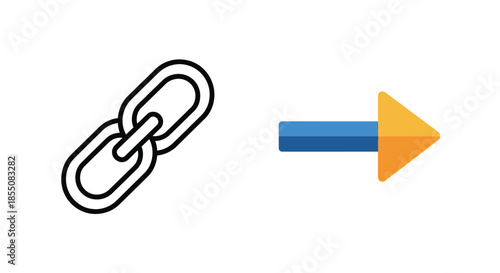 Chain links connected to an arrow representing linkage or transformation