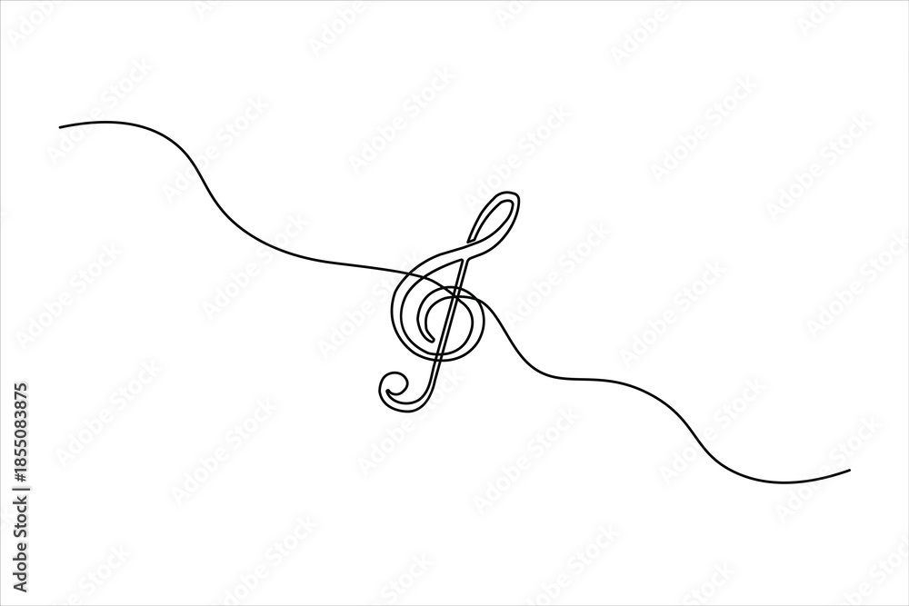 Obraz premium Treble clef music symbol, continuous one-line art