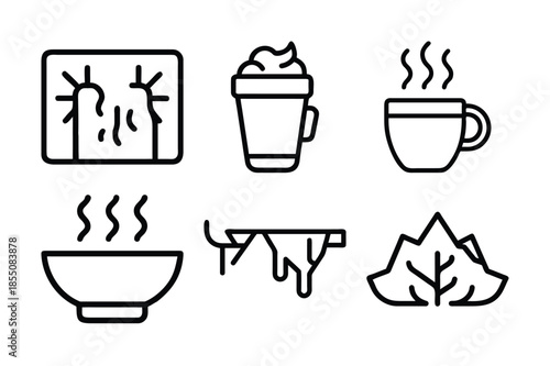 Collection of cooking and drink icons on a white background