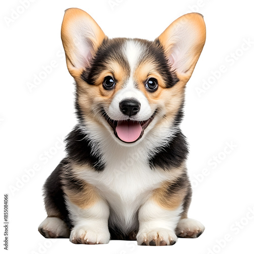 Tricolor Corgi Puppy Sitting with Happy Expression
