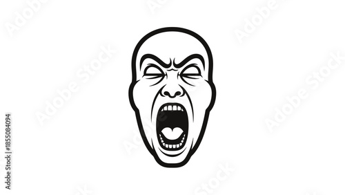 Furious Face Expression Icon Vector Art, Screaming Man Head, Anger and Rage Concept