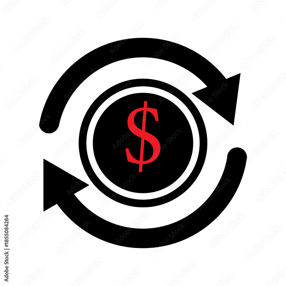 Obraz premium A stylized black and red icon illustrating the continuous process of money exchange and financial transactions Vector