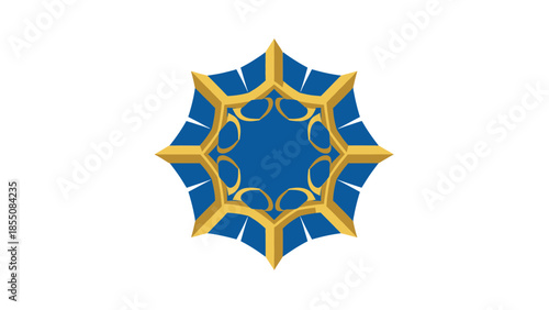 Abstract Geometric Starburst Emblem with Blue and Gold Accents on White Background