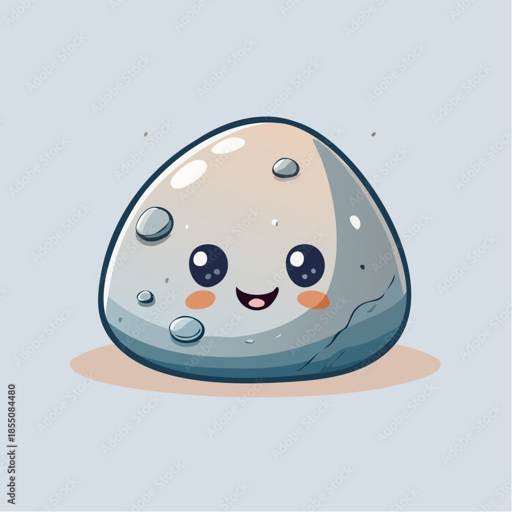 Obraz premium Cute cartoon rock with a smiling face and rosy cheeks, on a light background.