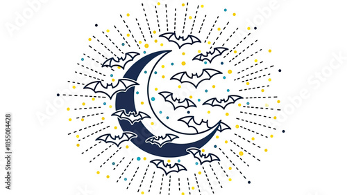 Mystical Moon with Swarming Bats and Starburst Effect