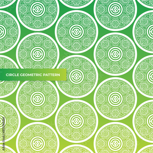 Stylish Repetitive Circle Geometric Pattern Green and White Circular Design Texture