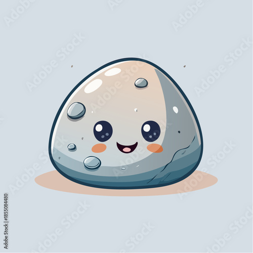 Cute cartoon rock with a smiling face and rosy cheeks, on a light background.