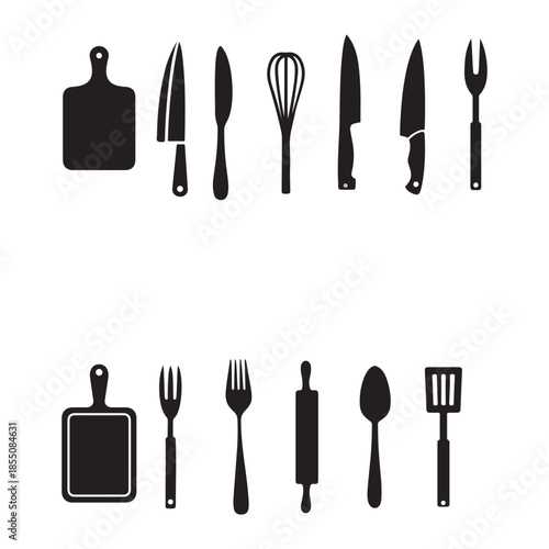 Kitchen utensil silhouettes set