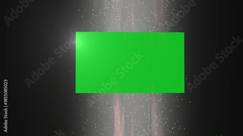 Digital presentation on a large green screen. An empty placeholder for a show or event video. Virtual production and chroma key background