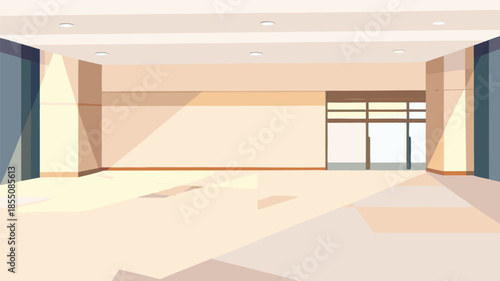 Empty Office Hallway Scene and Corridor Interior Background