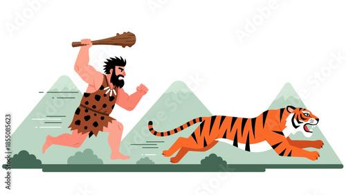 A caveman hunting animal, vector illustration design