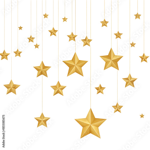 Golden Hanging Stars Decoration on Transparent Background