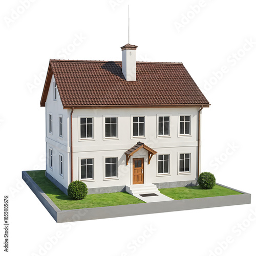 Realistic 3D Render of a White Two-Story Family House