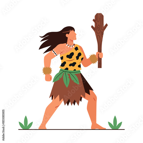 A cavewoman holding a weapon, vector illustration design