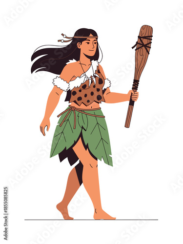 A cavewoman holding a weapon, vector illustration design