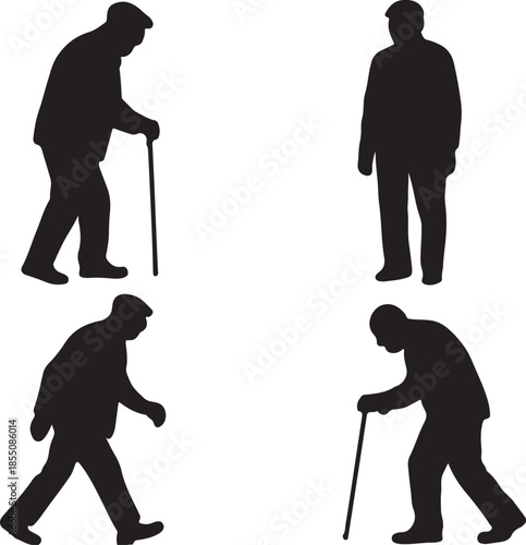 Set of silhouette of an old man, old man