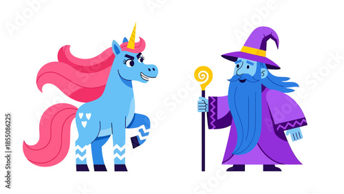 A unicorn and wizard, vector illustration design