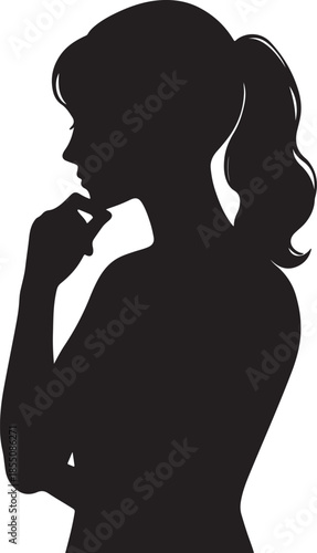 Silhouette of a pensive woman vector, Woman half body silhouette vector illustration