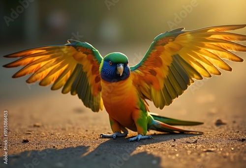 A Stunning Display of Color: A Rainbow Lorikeet Spreads Its Wings in the Sunlight