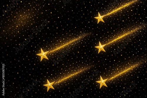 Golden Shooting Stars on Black Background - Festive Glitter and Sparkle