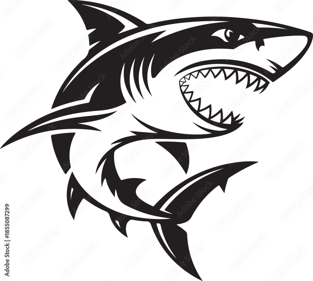 Fototapeta premium Aggressive shark with open mouth vector illustration