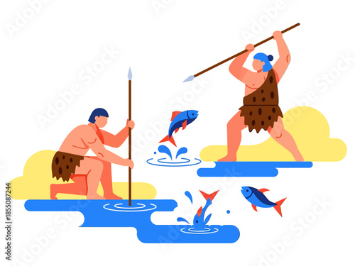 A caveman fishing, vector illustration design