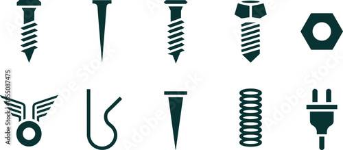 Minimal charging and battery icon set with wireless charger, cable, plug and power symbols, modern energy technology illustration