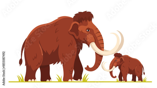 Vector illustration mother mammoth and her calf