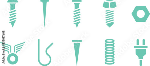 Minimal charging and battery icon set with wireless charger, cable, plug and power symbols, modern energy technology illustration