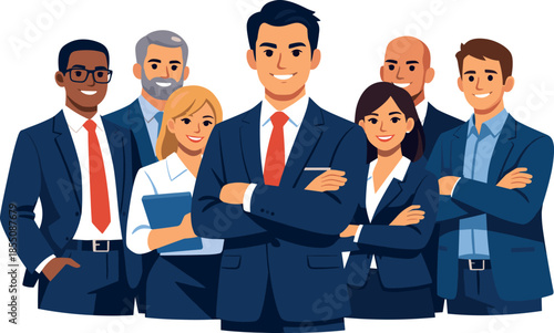 Diverse business team with confident leader in front
