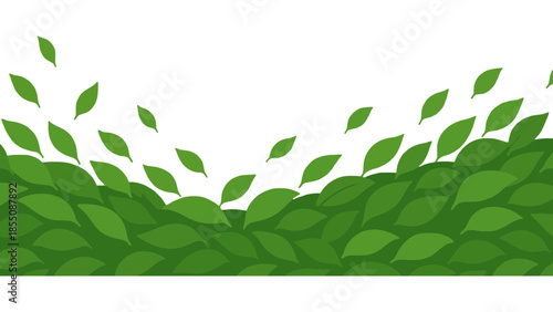 Green leaves blowing in the wind against a white background.