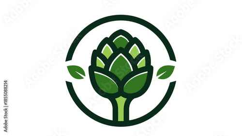 Green Artichoke Icon with Leaves in Circle - Healthy Food and Organic Concept
