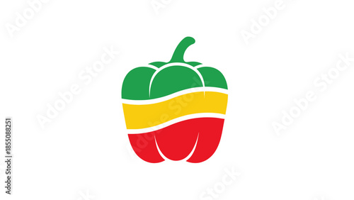 Abstract Bell Pepper Icon with Green, Yellow, Red Stripes - Healthy Food Concept